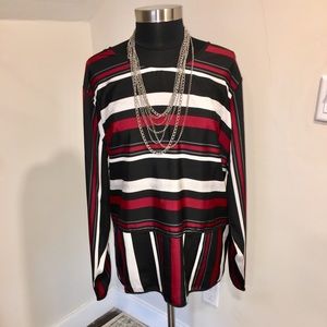 NWT Junarose Black/ White/ Oxblood Striped Blouse